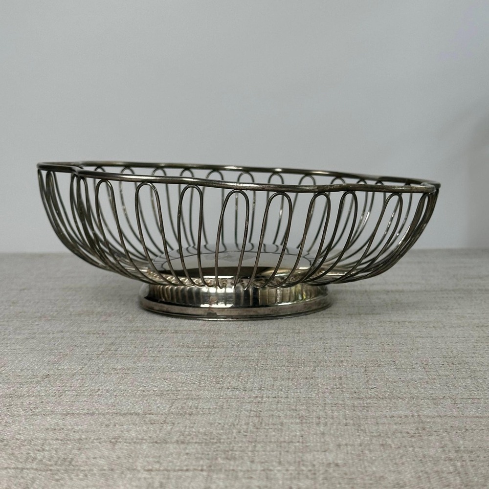 Vintage Godinger Silver Plate Wire Basket Scalloped Flower Bread Fruit Bowl